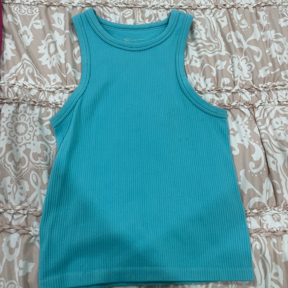 No Boundaries Blue Ribbed Tank Top